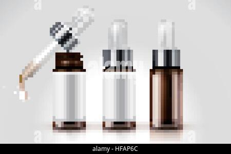 three droplet bottles on white background, 3d illustration Stock Vector