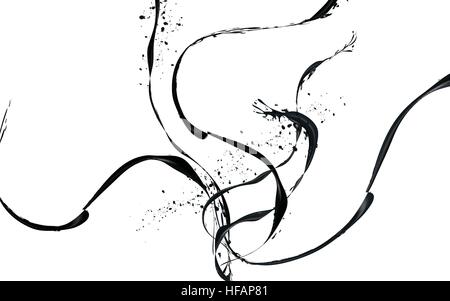 thin streaks of black ink, white background 3d illustration Stock Vector