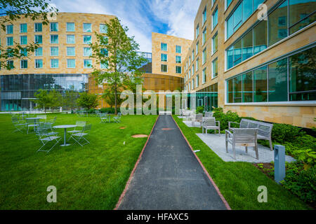 Walkway and Tata Hall, at Harvard Business School, in Boston ...