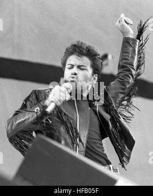 George Michael at Wembley Stadium for the Wham! sell-out farewell concert. Stock Photo