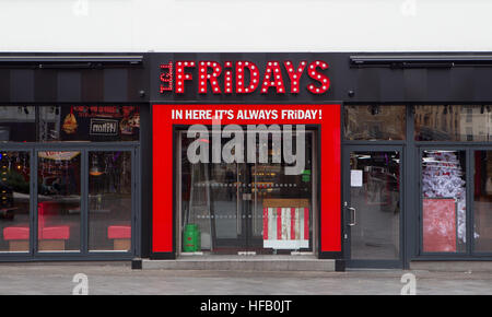 General View GV of TGI Fridays restaurant, 30 Leicester Square, London WC2H 7JZ Stock Photo