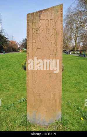 Blitz memorial unveiled in 2006 to victims of Blitz entombed in the park shelter. Designed by sculptor Richard Kindersley. Kennington Park, London Stock Photo