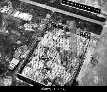 Damaged Japanese aircraft hangar on Formosa 1945 Stock Photo