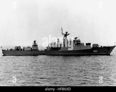 Aerial starboard beam view of a Soviet Koni Class frigate. Del'fin1982-2 Stock Photo