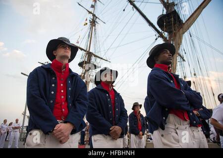 120906-N-WL435-221  DETROIT (Sept. 6, 2012) Coast Guardsmen wear traditional U.S. Revenue Cutter Service uniforms at a welcome reception aboard the US Brig Niagra during Detroit Navy Week 2012, one of 15 signature events planned across America in 2012. The weeklong event commemorates the bicentennial of the War of 1812, hosting service members from the U.S. Navy, Marine Corps, Coast Guard and Royal Canadian Navy. (U.S. Navy photo by Mass Communication Specialist 1st Class Peter D. Lawlor/Released)  - Official U.S. Navy Imagery - Coast Guardsmen wear traditional U.S. Revenue Cutter Service unif Stock Photo