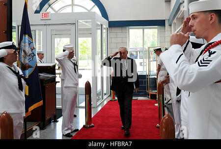 120517-N-CD297-048 GREAT LAKES, Ill. (May 17, 2012) Sideboys pipe aboard retired Capt. Robert Rawlings, former commanding officer of the nuclear-powered radar picket submarine USS Triton (SSN-586), on the quarterdeck of the USS Triton recruit barracks at Recruit Training Command (RTC) during a ship's bell dedication ceremony. The ceremony honored those who served aboard the Tambor-class submarine USS Triton (SS-201) and the nuclear-powered radar picket submarine USS Triton (SSN-586). The bell, which was previously lost for 43 years, has now found its home aboard its namesake at RTC. (U.S. Navy Stock Photo