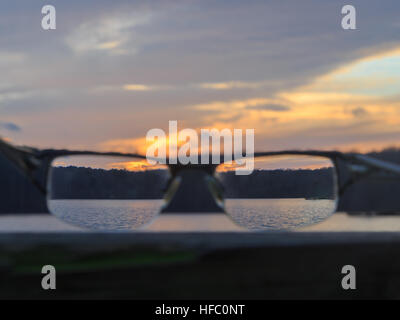 Beautiful landscape during sunset with eye glasses. Stock Photo