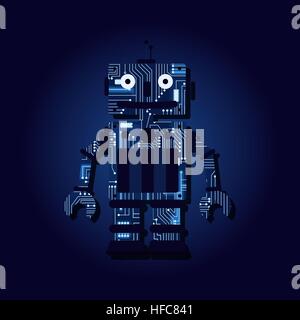 Robot with a technological electronics circuit. Stock Vector