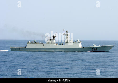 120917-N-YF306-006 GULF OF ADEN (Sept. 17, 2012) The Chinese People’s Liberation Army (Navy) frigate Yi Yang (FF 548) transits the Gulf of Aden prior to conducting a bilateral counter-piracy exercise with the guided-missile destroyer USS Winston S. Churchill (DDG 81). The focus of the exercise was American and Chinese naval cooperation in detecting, boarding, and searching suspected pirated vessels.  Winston S. Churchill is deployed to the U.S. 5th Fleet area of responsibility conducting maritime security operations, theater security cooperation efforts and support missions for Operation Endur Stock Photo