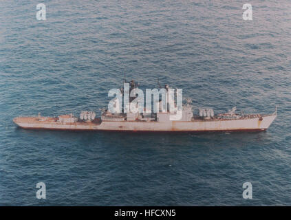 Aerial starboard side view of the former Russian Navy Pacific Fleet Kynda class guided missile cruiser Admiral Fokin as seen under tow en route tot a scrapping facility. AdmiralFokin1995c Stock Photo