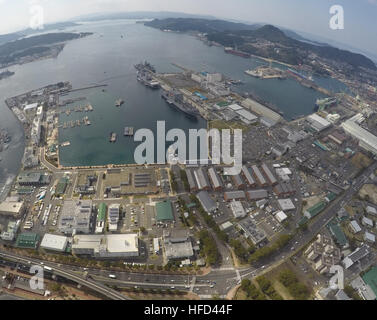 Aerial view of US Fleet Activities Sasebo, Japan in 1957 Stock