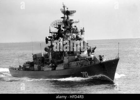 A starboard bow view of a Soviet Kashin class guided missile destroyer. Skoryy Stock Photo