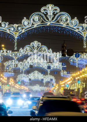 ST. PETERSBURG, RUSSIA - January 13, 2016: Nevsky Prospect at night Christmas illumination. It is the main street in Saint Petersburg Stock Photo