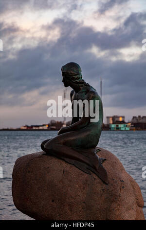 The famous little mermaid statue in Copenhagen, Denmark.