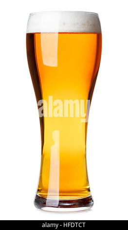 Full pilsner glass of pale lager beer with a head of foam isolated on white background Stock Photo