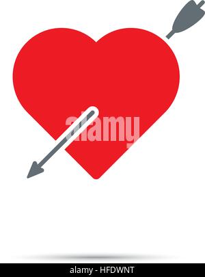 Heart pierced by arrow icon for Valentines Day. Cupid's arrow through red heart. Stock Vector