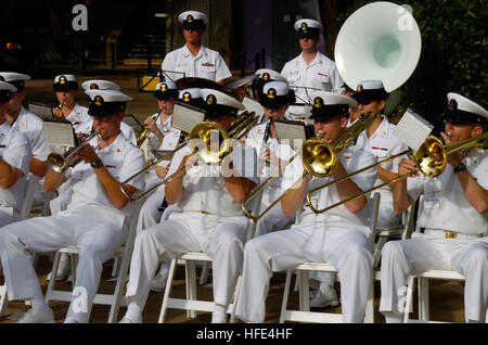 040929-N-0295M-003 Washington, D.C. (Sept. 29, 2004) Ð The U.S. Navy Drum Major performs as the U.S. Navy formally welcomes Raytheon CompanyÕs Tomahawk Black IV cruise missile into the NavyÕs arsenal at a fleet introduction ceremony at the Pentagon in Washington, D.C. The Block IV officially achieved initial operation capability (IOC) on May 27, 2004 with the loading of the first missile aboard the guided missile destroyer USS Stethem (DDG 63). The new capabilities that Block IV Tomahawk brings to the NavyÕs sea strike capability are derived from the missileÕs two-way satellite data link that  Stock Photo