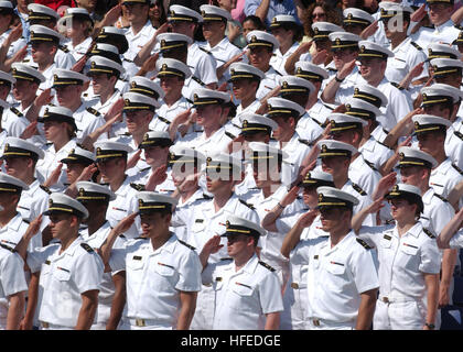 050527-N-1026O-057 Annapolis, Md. (May 27, 2005) Ð Underclassmen salute the colors during the National Anthem at the opening of the 2005 Naval Academy Graduation Ceremony, at the Navy Marine Corps Memorial Stadium. President George W. Bush delivered the commencement address and personally greeted each graduate during the ceremony. The men and women of the graduating class were sworn into the Navy as Ensigns or into the Marine Corps as Second Lieutenants. U.S. Navy photo by Shannon O'Connor (RELEASED) US Navy 050527-N-1026O-057 Underclassmen salute the colors during the National Anthem at the o