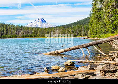 Mount Hood over Frog Lake, along the Mt.Hood Highway (U.S. 26) near the town of Government Camp, Oregon in Klakamas County. Stock Photo