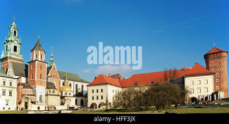 Panoramic viewKrakow Cathedral and Royal Wawel Castle Wawel Hill Kakow Poland Stock Photo