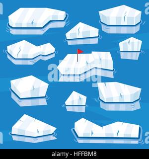 Cartoon Icebergs Set. Vector Illustration. Detail for Game Design. Arctic Level. Stock Vector