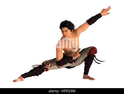 3D rendering of a fighting monk isolated on white background Stock Photo