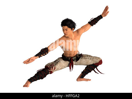 3D rendering of a fighting monk isolated on white background Stock Photo