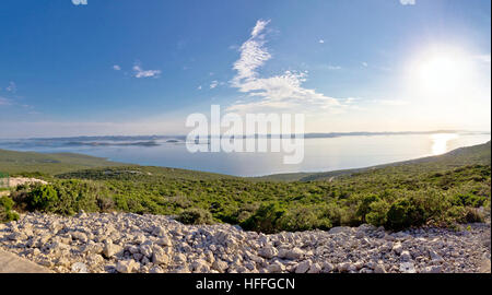 Kornati islands archipelago panoramic view from Pasman peak, Croatia Stock Photo