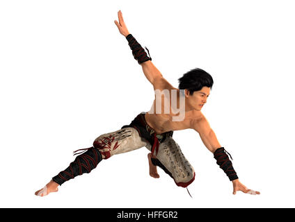 3D rendering of a fighting monk isolated on white background Stock Photo