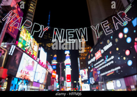 Happy New Year 2017 party message in Times Square, New York City Stock Photo