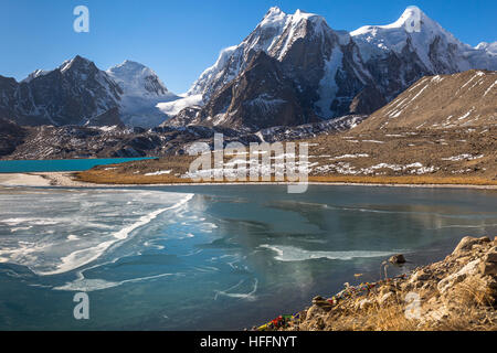 Mountain lake in the Himalayas - Gurudongmar high altitude lake, North Sikkim, India. Stock Photo