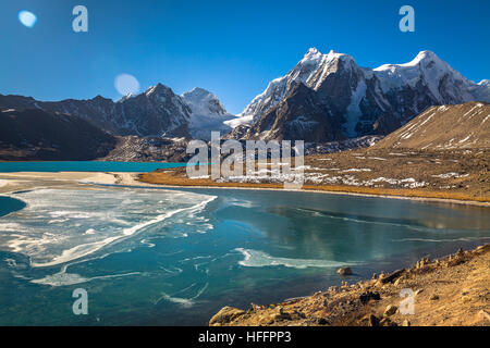 Himalayan mountain lake Gurudongmar in North Sikkim, India. Stock Photo