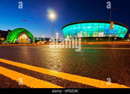 UK, Scotland, Lowlands, Glasgow, Twilight view of The Clyde Auditorium and the Hydro. Stock Photo