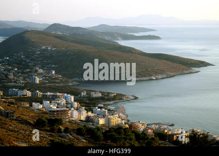 Hills on coastline, Sarandë, Vlorë County, Albania Stock Photo