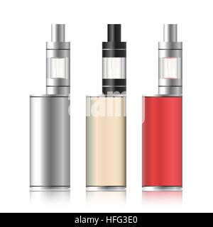 Vape Box. Electronic Cigarette Set. Colorful Vaporize Box Isolated On White Background. Vector Illustration. Stock Vector