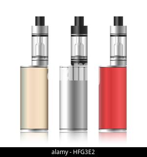 Vape Box. Electronic Cigarette Set. Colorful Vaporize Box Isolated On White Background. Vector Illustration. Stock Vector