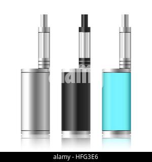 Vape Box. Electronic Cigarette Set. Colorful Vaporize Box Isolated On White Background. Vector Illustration. Stock Vector