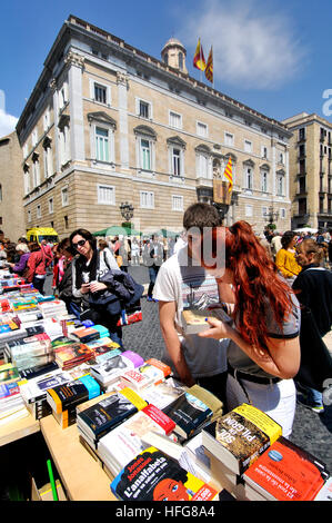 Sant Jordi (April 23rd) feast, Sant Jaume square. Ciutat Vella district. Barcelona. Catalonia. Spain Stock Photo