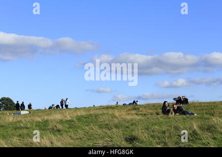 People relaxing on Hampstead Heath, London Stock Photo