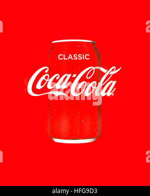 Classic Coca-Cola Can on multi pack box Stock Photo