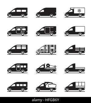 Various types of vans and pickups - vector illustration Stock Vector