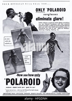1950s advertising advert from original old vintage English magazine dated 1953 advertisement for Polaroid sunglasses Stock Photo