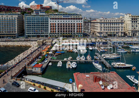View across the Bay of Naples and marina moorings from the Castel dell'Ovo, Naples, Campania, Italy. Stock Photo