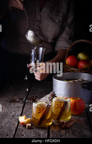 Apple cider with cinnamon. Selective focus Stock Photo
