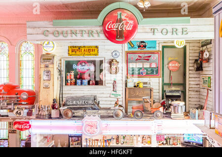 Old Neon signs and memorabilia in the Route 66 restaurant in Bar Harbor Maine Stock Photo