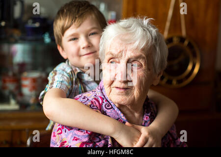 Grandmother with a small boy grandson. Stock Photo