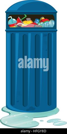 Trashcan full of plastic bottles and cans illustration Stock Vector
