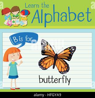 Flashcard letter B is for butterfly illustration Stock Vector