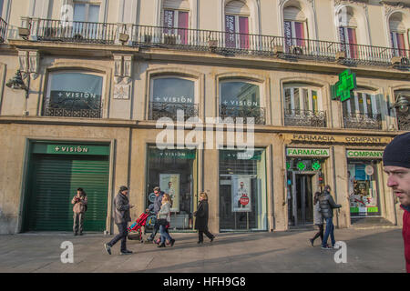 Madrid, Spain. 1st January 2017. Madrid 1th juanuary 2017 First day of 2017 on the streets in Madrid, Spain. In the picture a pharmacy in puerta del sol Madrid Credit: Alberto Sibaja Ramírez/Alamy Live News Stock Photo