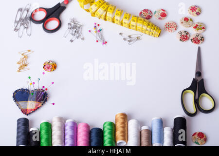 Accessories for hand sewing, Selective focus and small depth of field Stock Photo